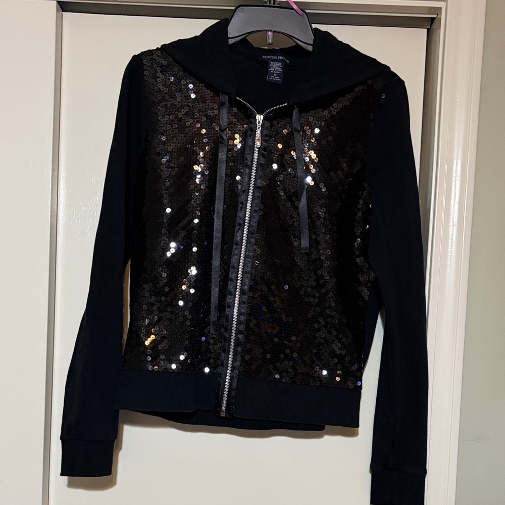 Boston Proper Black Sequin Bomber Jacket